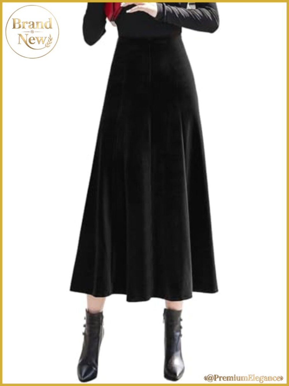 Women's High Waist Pleated Velvet Skirt A-Line Midi Pockets